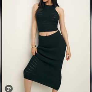 Reformation Open Knit Skirt And Tank Set Xs -EUC,  Black
